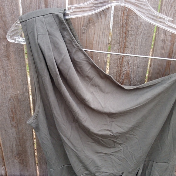 Pretty Garden One Shoulder Strap Tank Top Flowy Green Dress - Picture 13 of 16